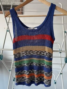 Zara Blue and Red Striped Knit Tank